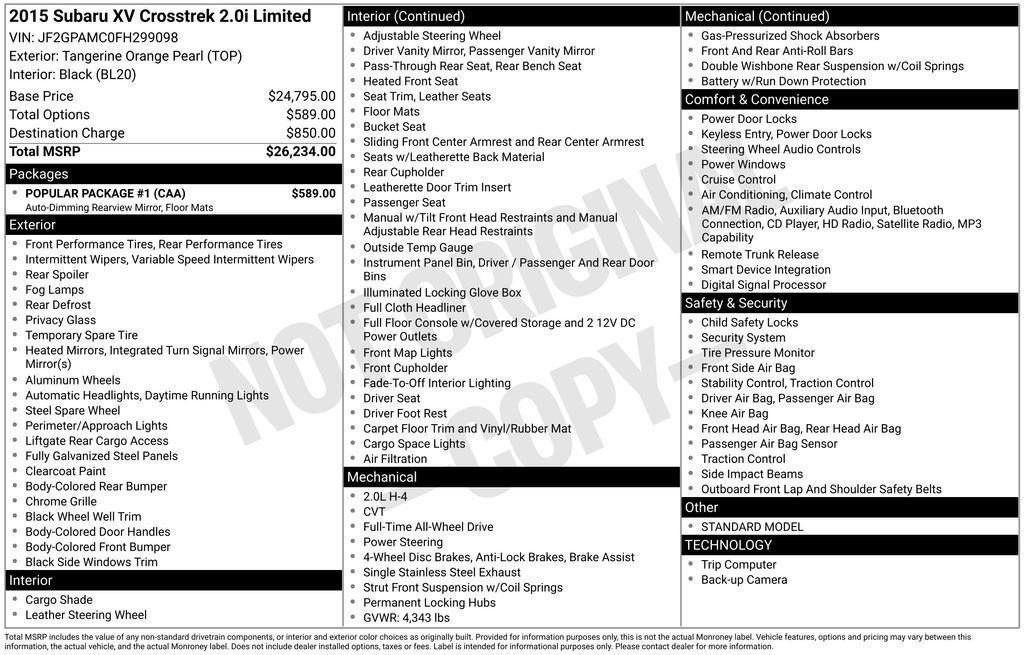 used 2015 Subaru XV Crosstrek car, priced at $9,100