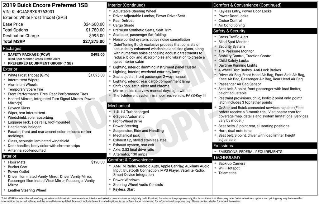 used 2019 Buick Encore car, priced at $13,700