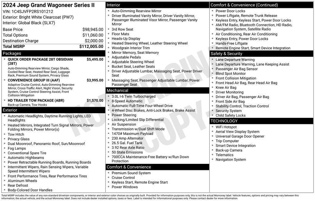 new 2024 Jeep Grand Wagoneer car, priced at $90,005