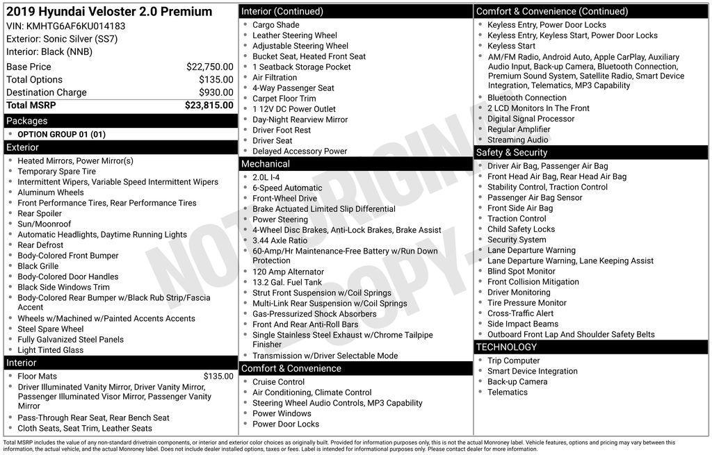 used 2019 Hyundai Veloster car, priced at $11,850