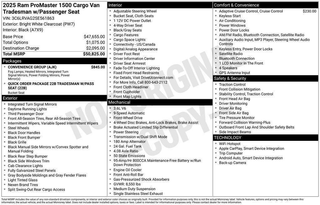new 2025 Ram ProMaster 1500 car, priced at $45,516
