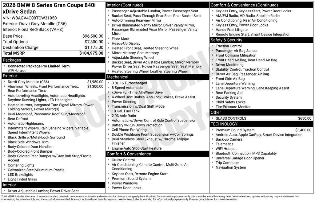 new 2026 BMW 840 Gran Coupe car, priced at $103,025