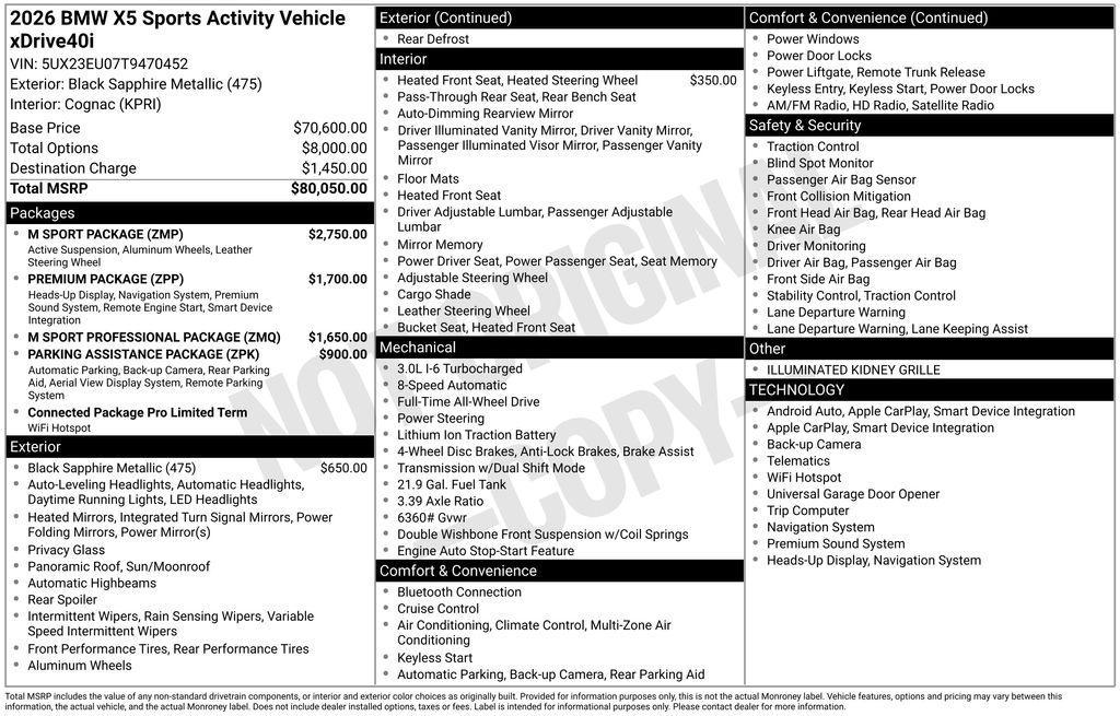 new 2026 BMW X5 car, priced at $80,050