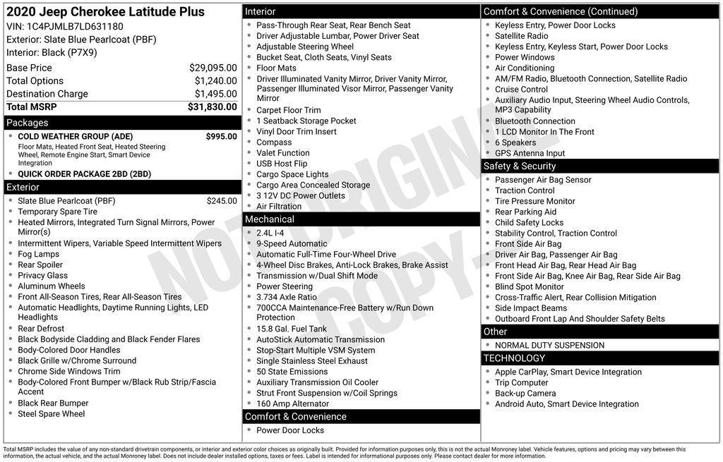 used 2020 Jeep Cherokee car, priced at $16,346