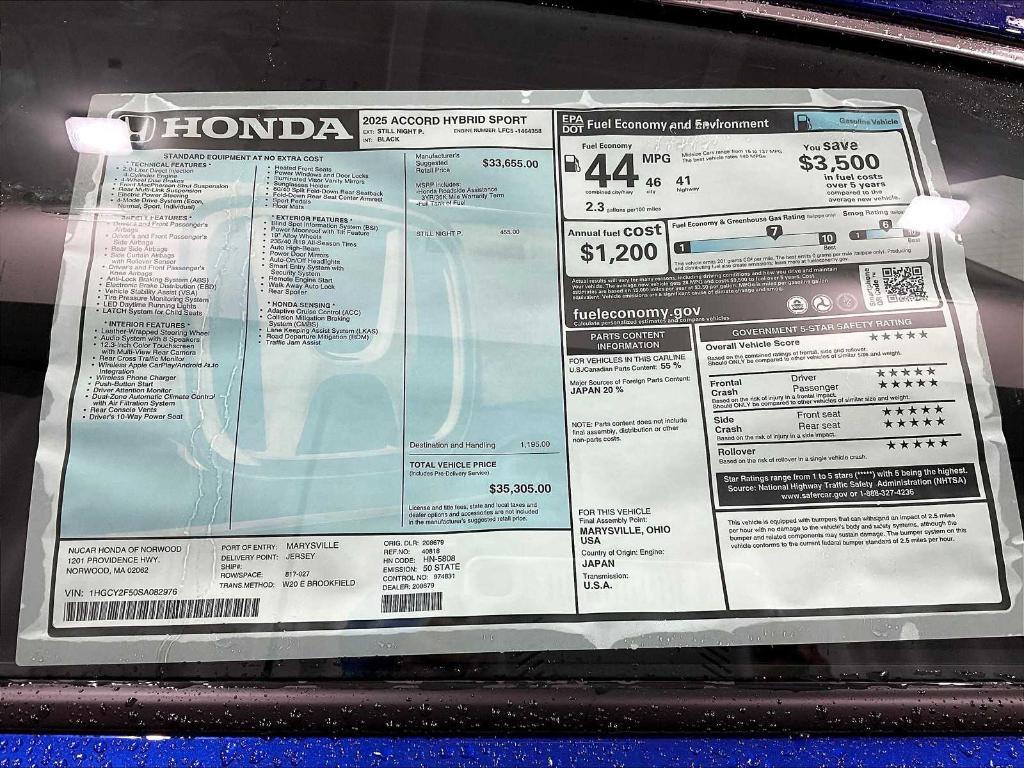 new 2025 Honda Accord Hybrid car, priced at $33,701