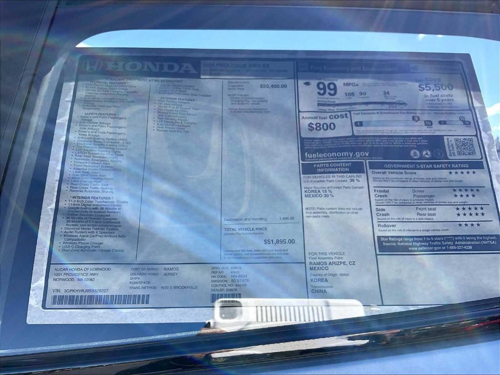 new 2025 Honda Prologue car, priced at $49,527