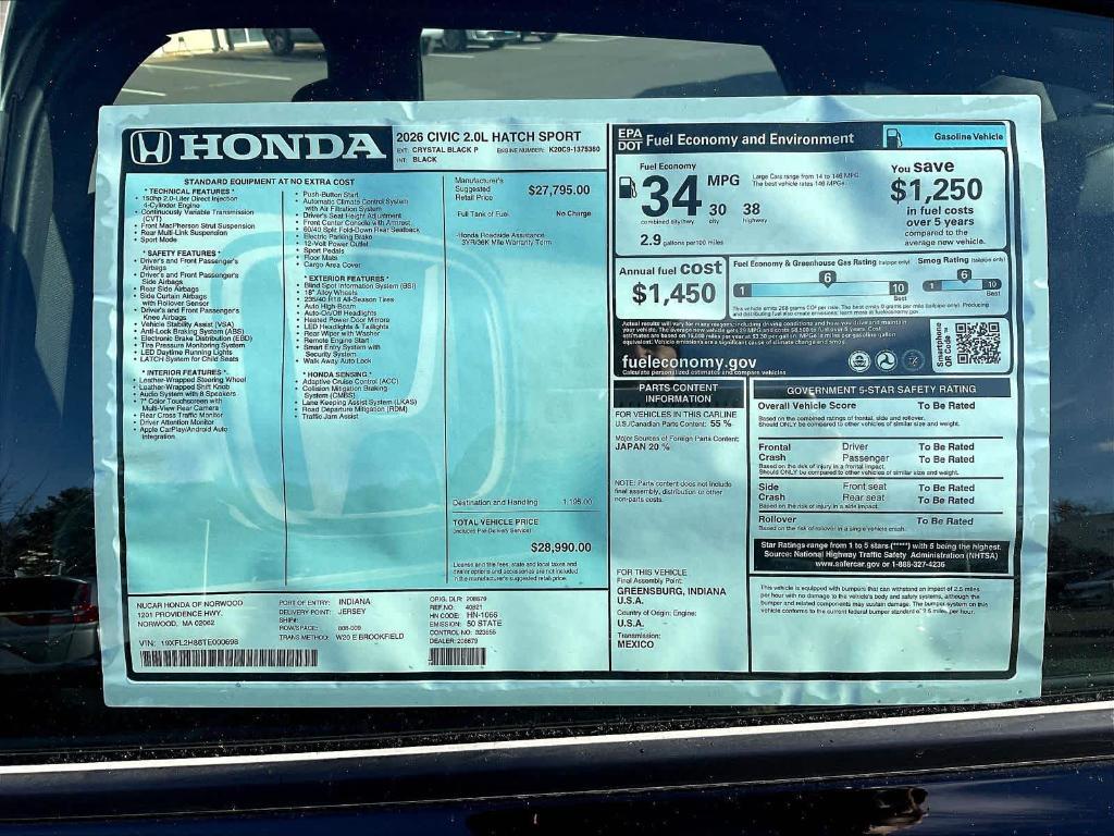 new 2026 Honda Civic car, priced at $27,984