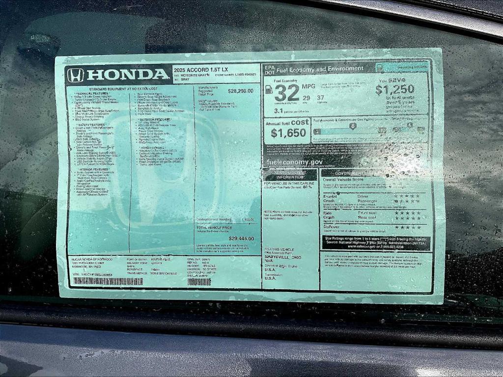 new 2025 Honda Accord car, priced at $28,558
