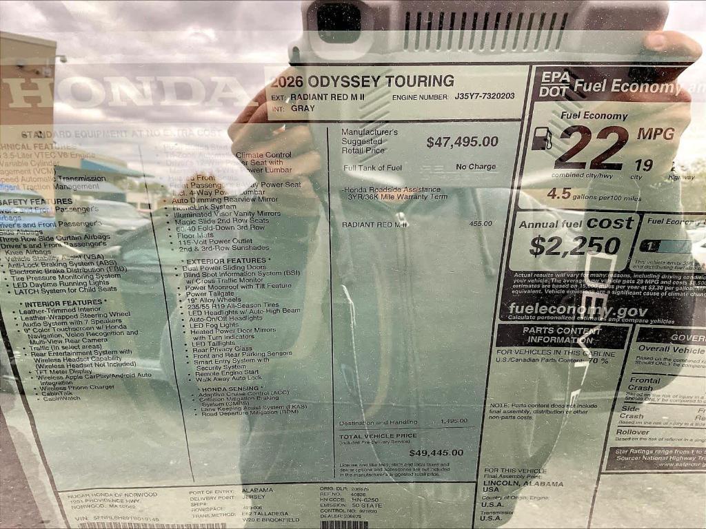 new 2026 Honda Odyssey car, priced at $47,260