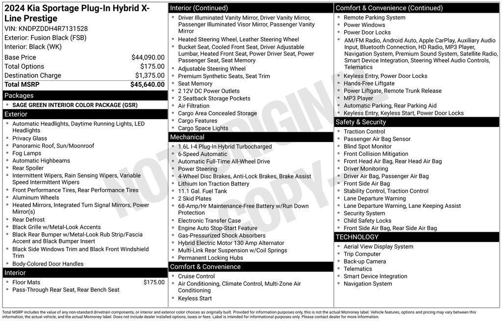 used 2024 Kia Sportage Plug-In Hybrid car, priced at $34,415