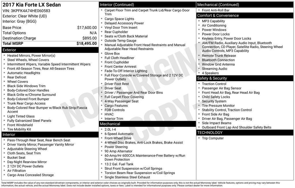used 2017 Kia Forte car, priced at $9,675