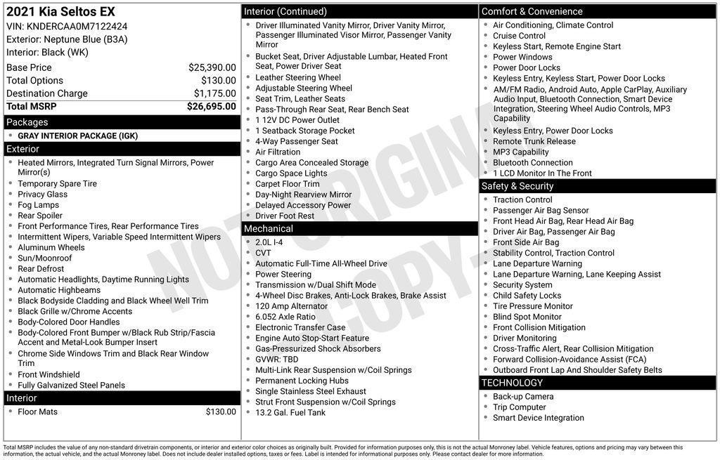 used 2021 Kia Seltos car, priced at $21,798