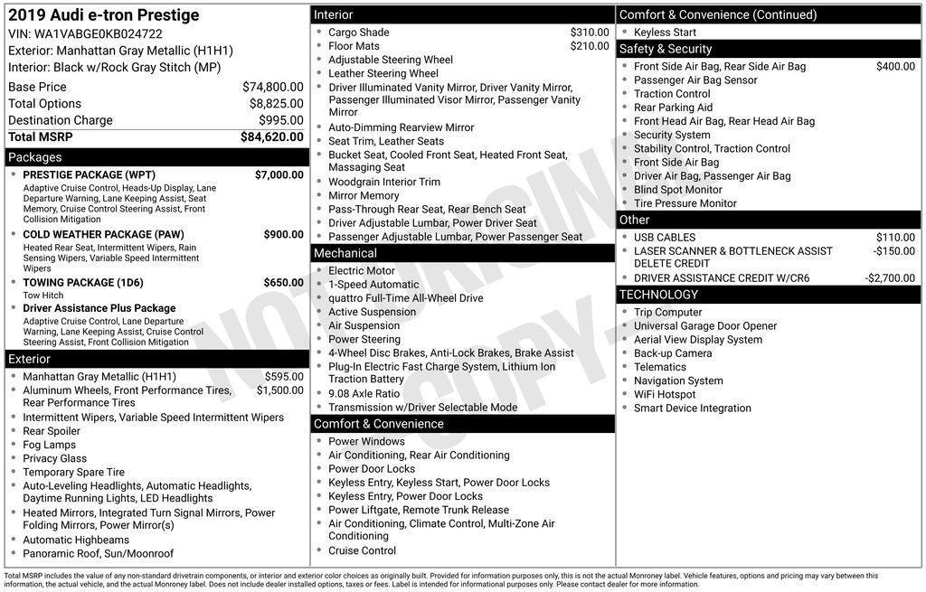 used 2019 Audi e-tron car, priced at $20,199