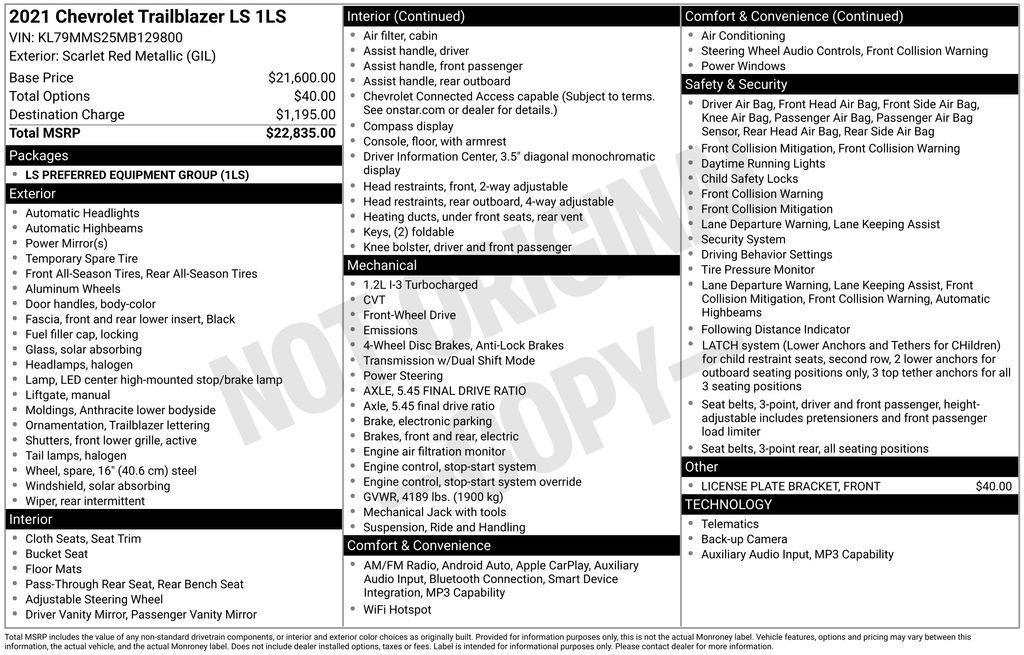 used 2021 Chevrolet TrailBlazer car, priced at $14,256