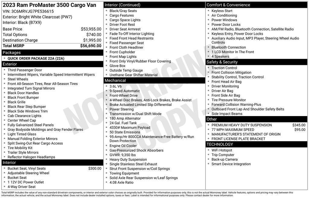 used 2023 Ram ProMaster 3500 car, priced at $34,295