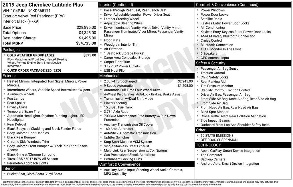 used 2019 Jeep Cherokee car, priced at $16,258