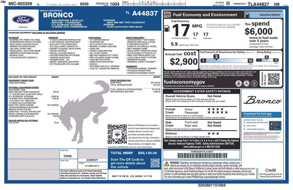 new 2026 Ford Bronco car, priced at $55,587