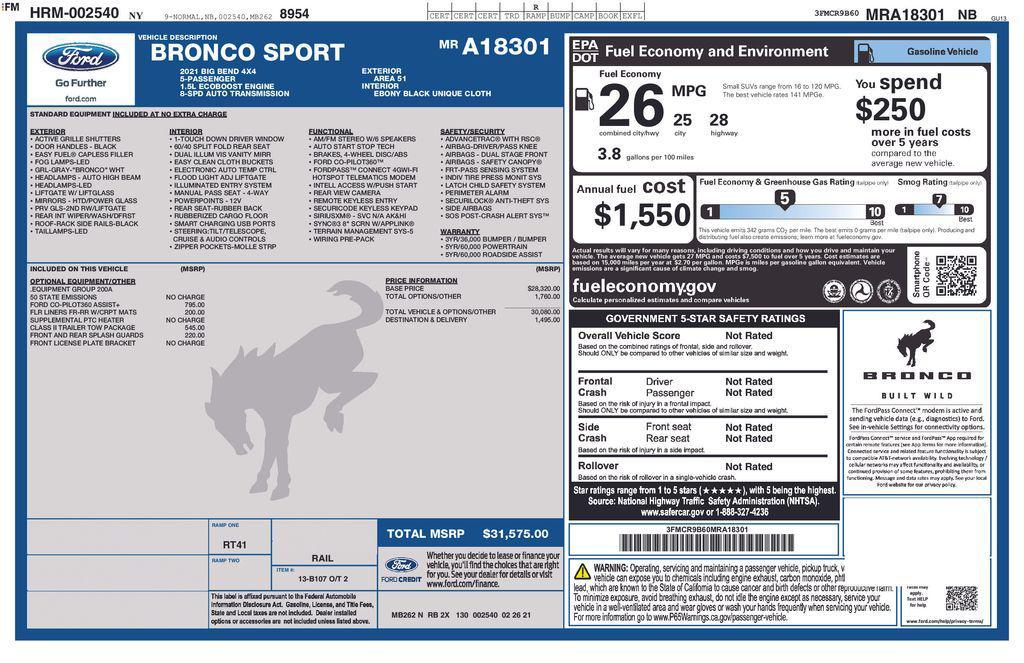 used 2021 Ford Bronco Sport car, priced at $18,164