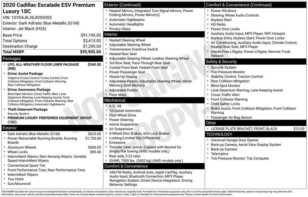 used 2020 Cadillac Escalade ESV car, priced at $37,744