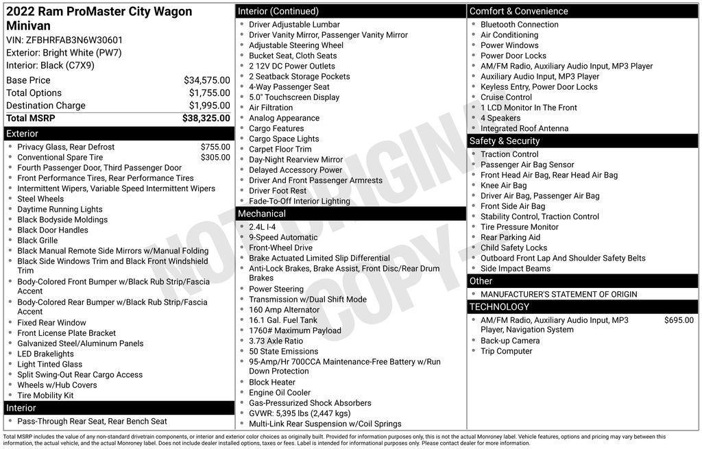 used 2022 Ram ProMaster City car, priced at $24,995