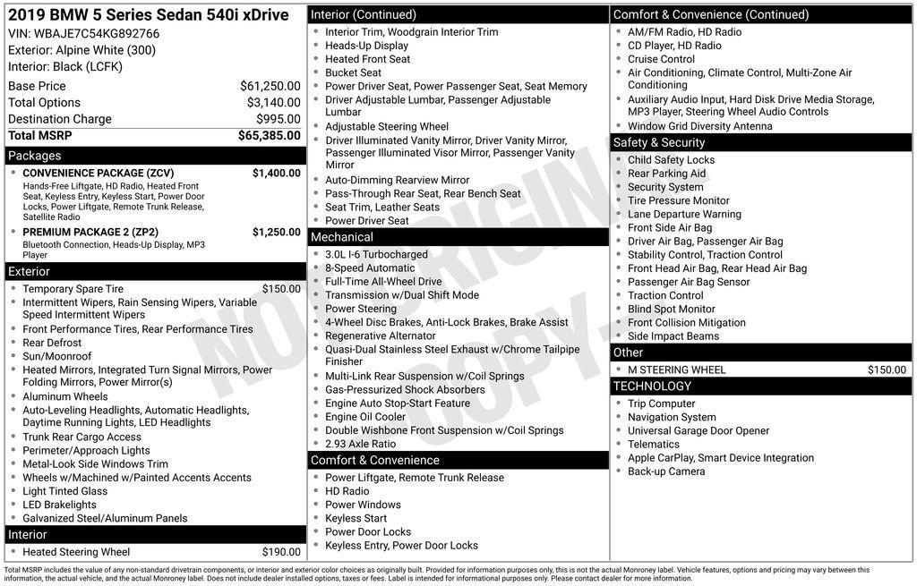 used 2019 BMW 540 car, priced at $25,632