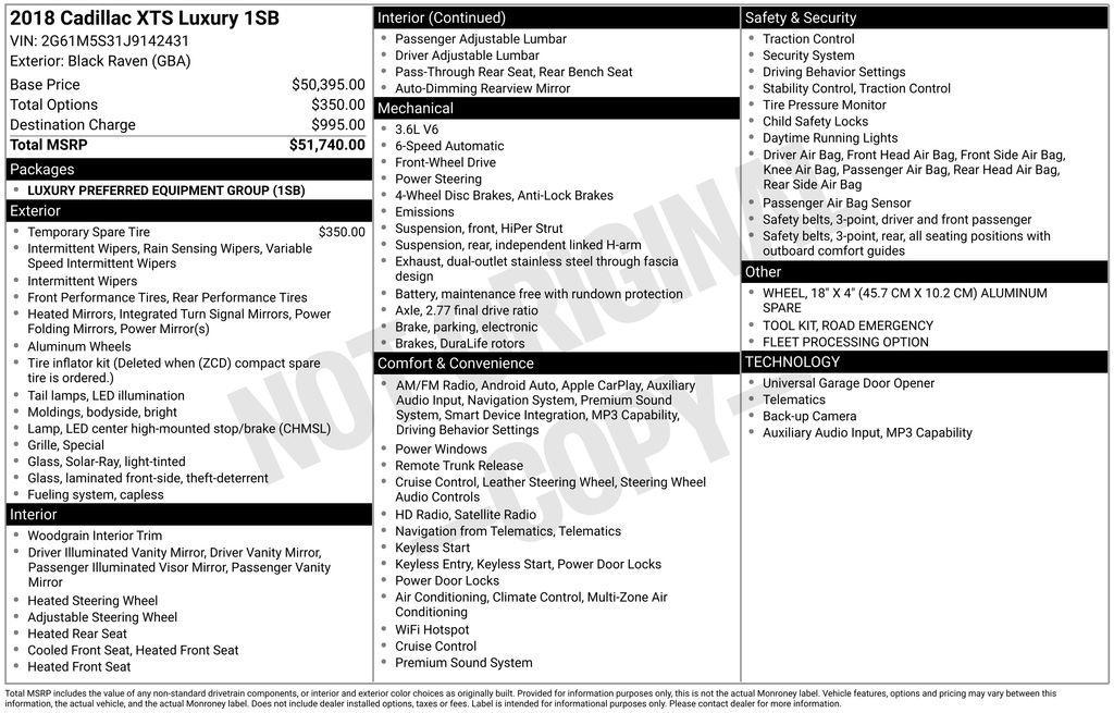 used 2018 Cadillac XTS car, priced at $15,743