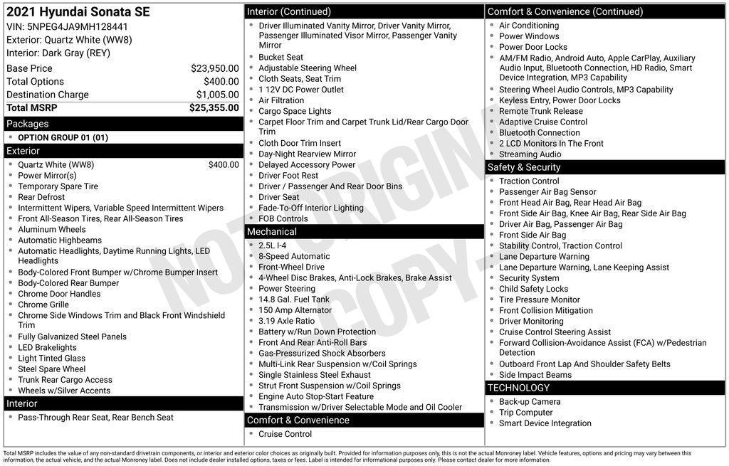 used 2021 Hyundai Sonata car, priced at $13,991
