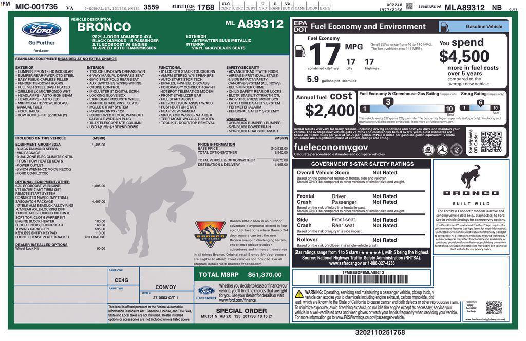 used 2021 Ford Bronco car, priced at $33,623