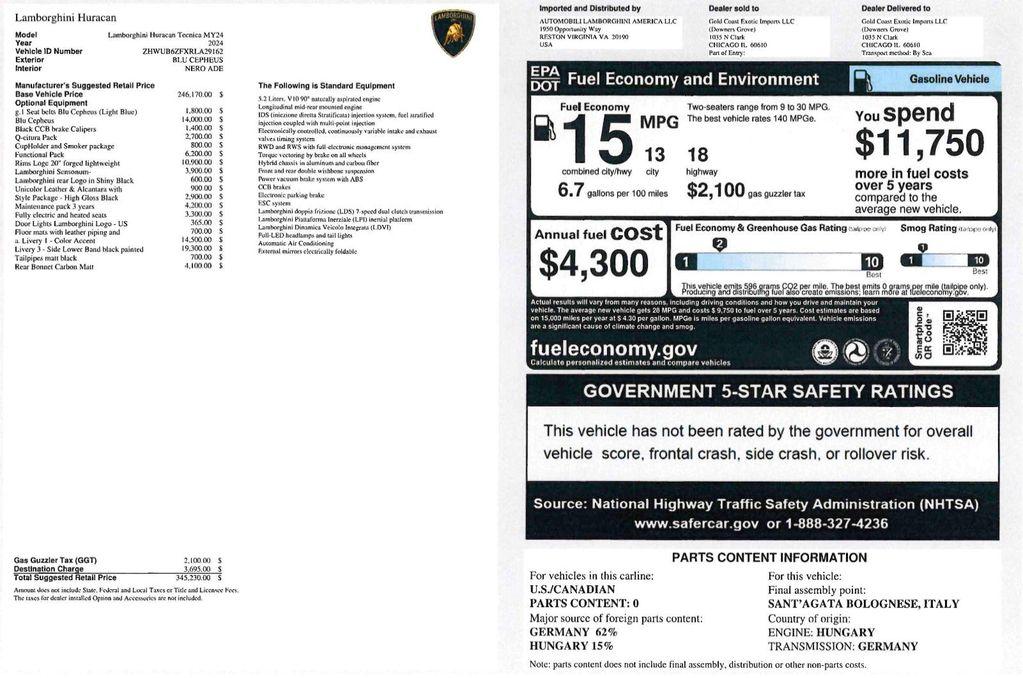 used 2024 Lamborghini Huracan Tecnica car, priced at $369,800