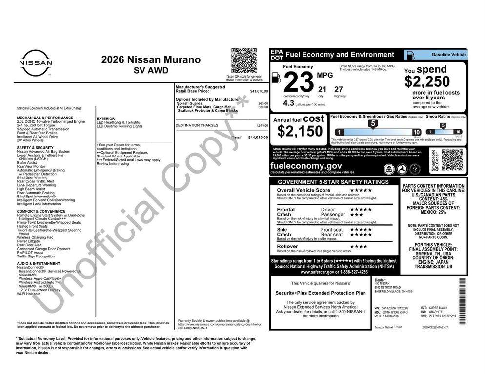 new 2026 Nissan Murano car, priced at $37,902