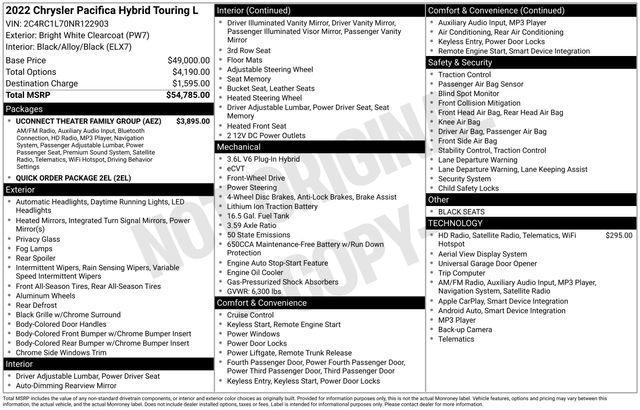used 2022 Chrysler Pacifica Hybrid car, priced at $21,977