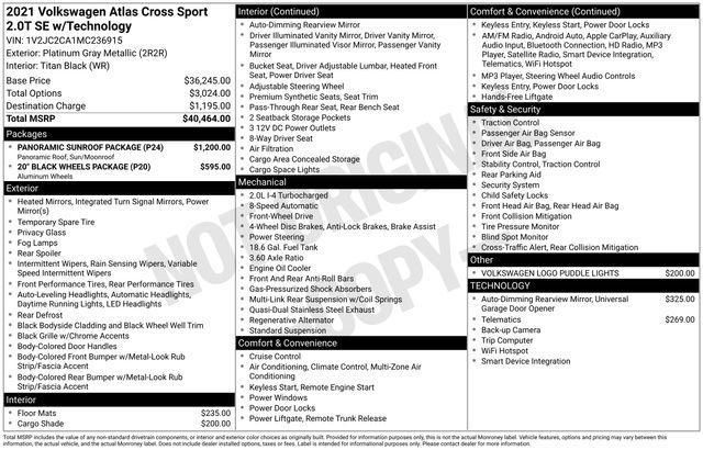 used 2021 Volkswagen Atlas Cross Sport car, priced at $19,921