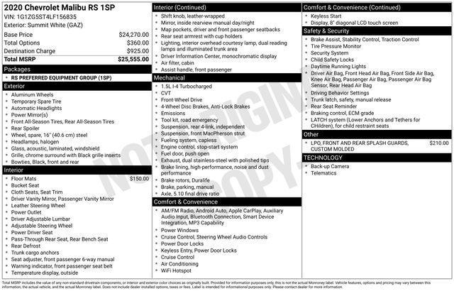 used 2020 Chevrolet Malibu car, priced at $14,463