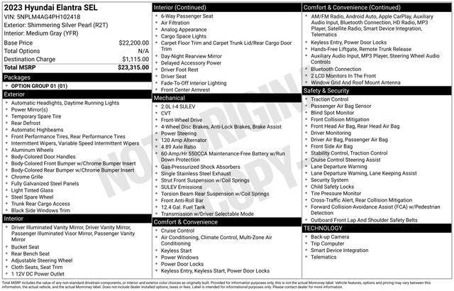 used 2023 Hyundai Elantra car, priced at $18,734