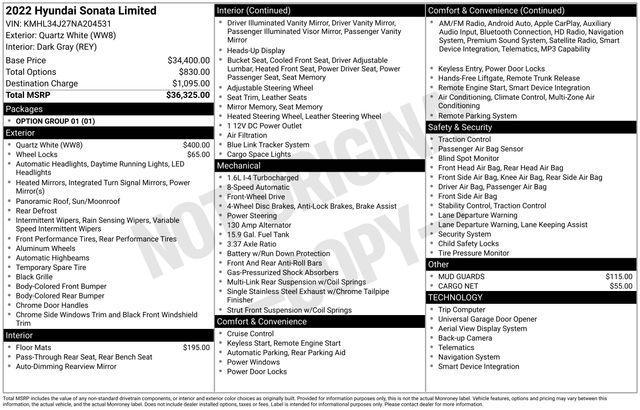 used 2022 Hyundai Sonata car, priced at $20,443