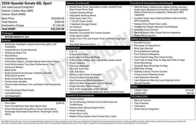 new 2026 Hyundai Sonata car, priced at $27,733