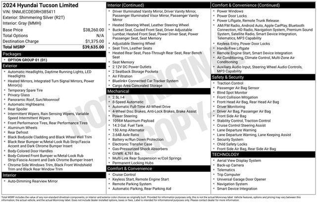 used 2024 Hyundai Tucson car, priced at $27,333
