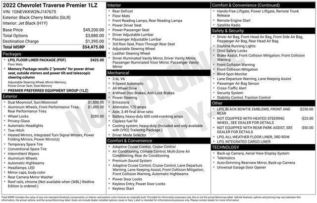 used 2022 Chevrolet Traverse car, priced at $27,030
