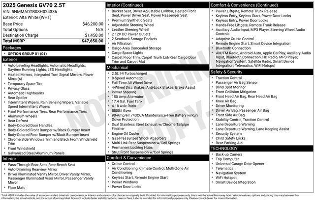 used 2025 Genesis GV70 car, priced at $34,999