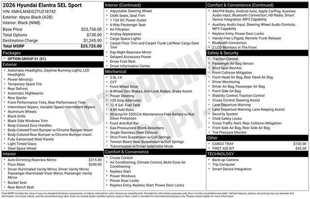 new 2026 Hyundai Elantra car, priced at $21,844