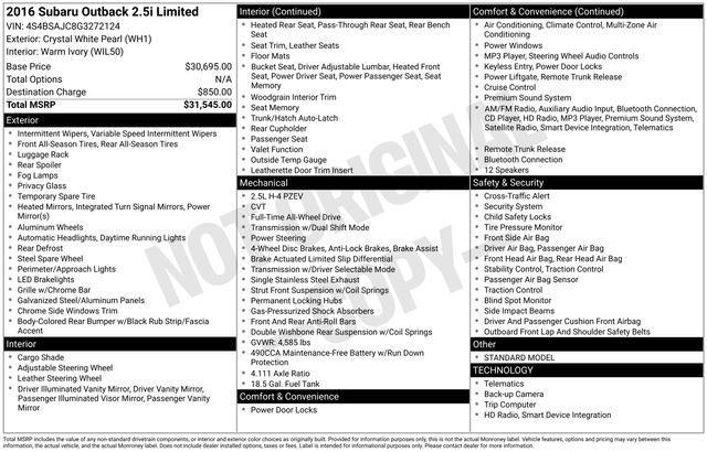 used 2016 Subaru Outback car, priced at $7,980