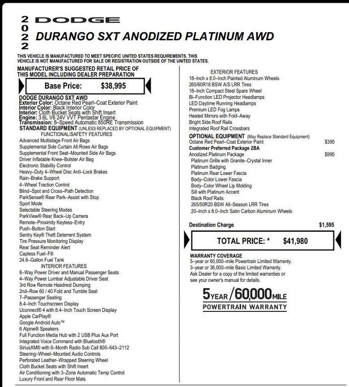 used 2022 Dodge Durango car, priced at $26,969