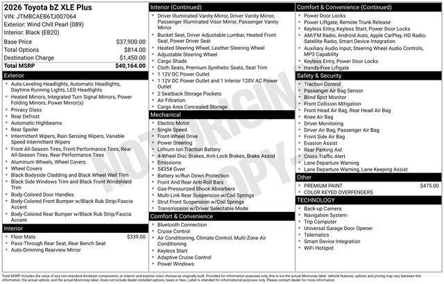 new 2026 Toyota bZ car, priced at $33,869