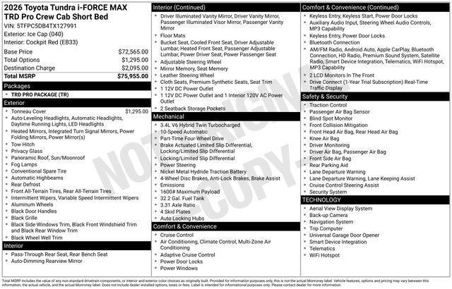 new 2026 Toyota Tundra Hybrid car, priced at $75,955