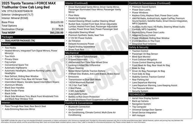 new 2025 Toyota Tacoma Hybrid car, priced at $61,259
