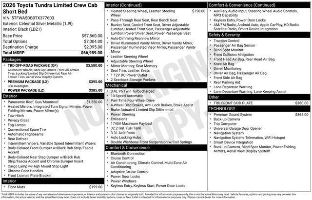 new 2026 Toyota Tundra car, priced at $66,959