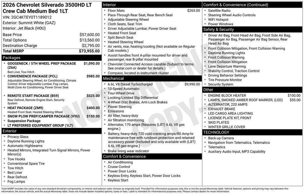 new 2026 Chevrolet Silverado 3500 car, priced at $73,205