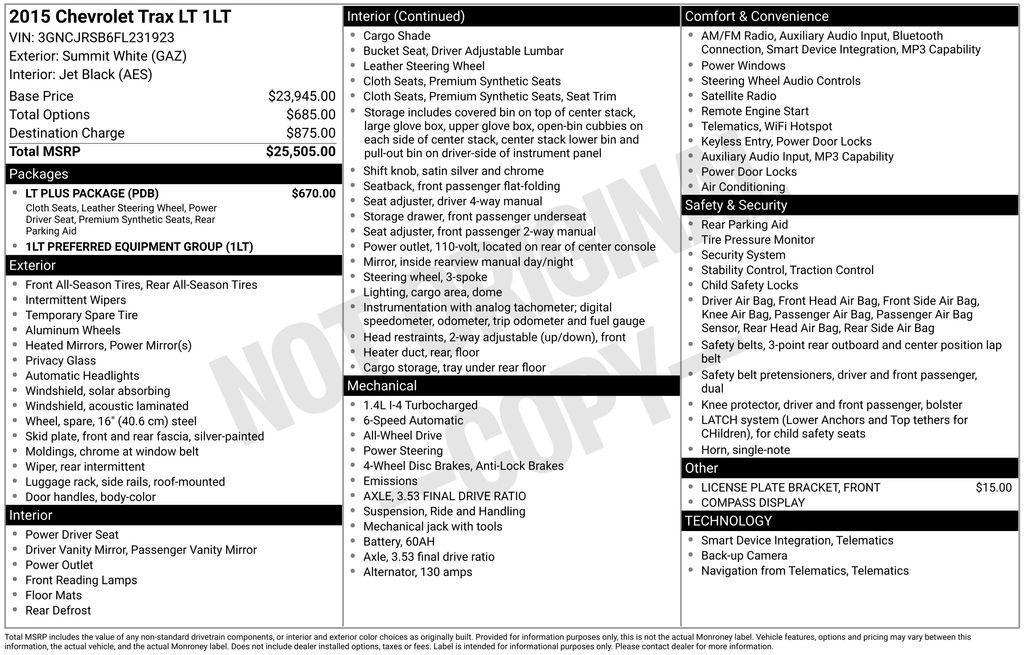 used 2015 Chevrolet Trax car, priced at $9,995