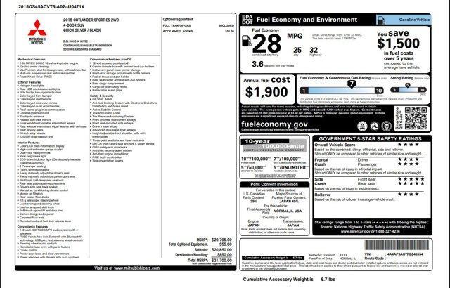used 2015 Mitsubishi Outlander Sport car, priced at $10,995