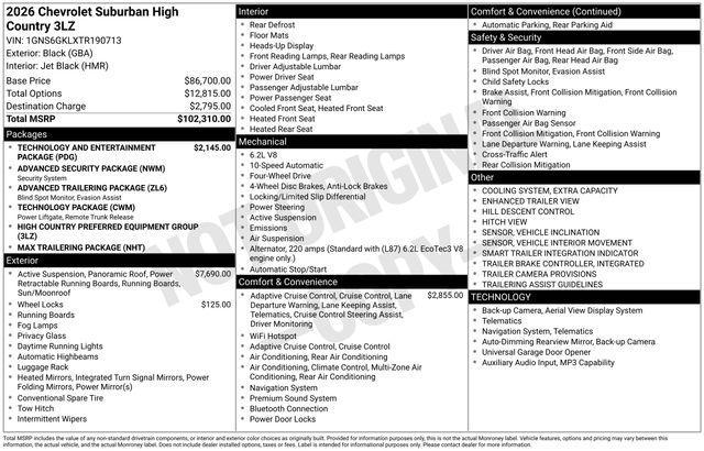 new 2026 Chevrolet Suburban car, priced at $93,580
